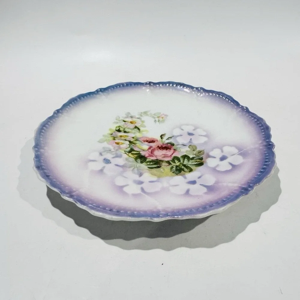 Antique Purple Floral Cabinet Plate w Iridescent Finish‎  Leuchtenburg Germany